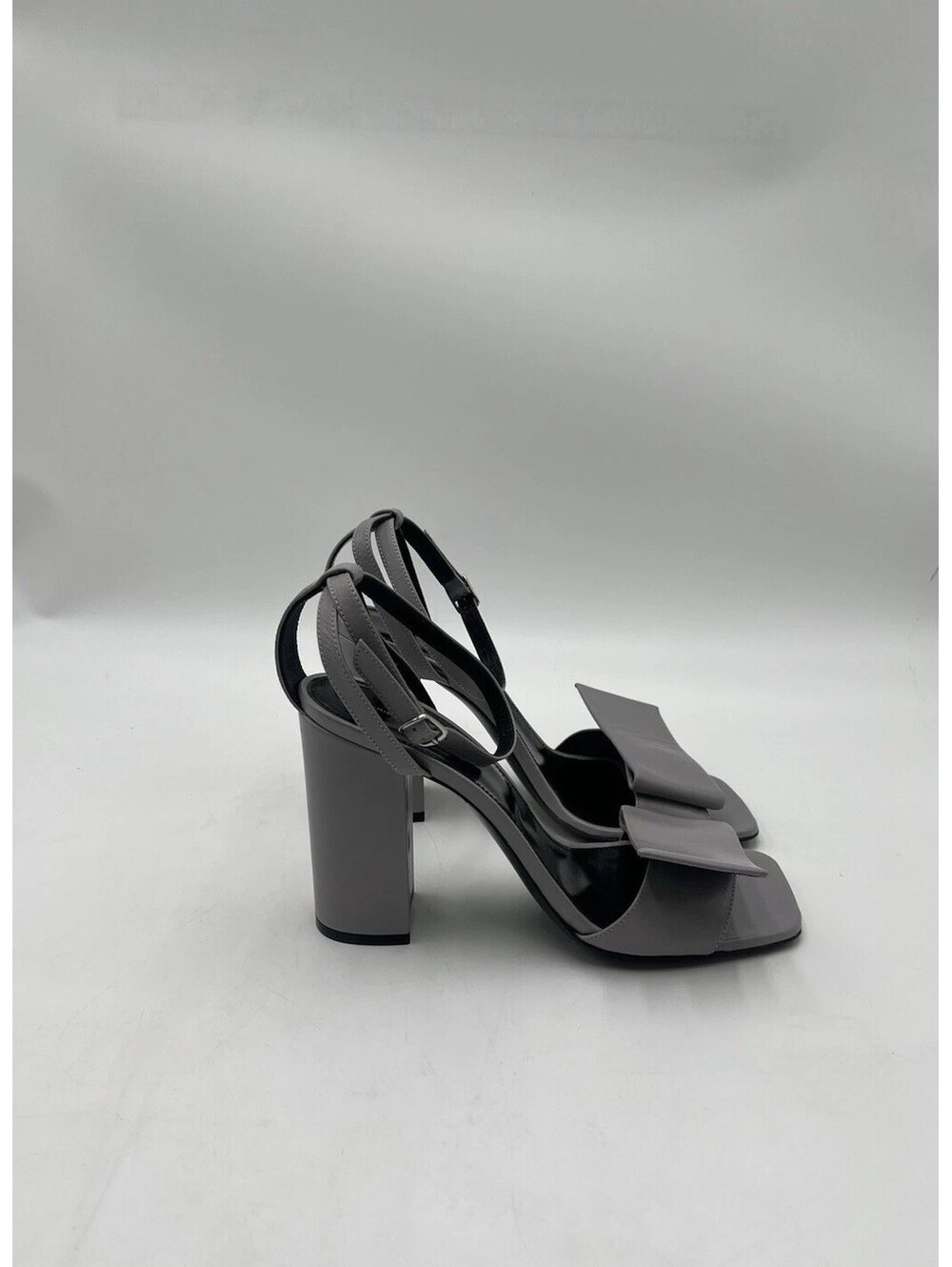 Dries Van Noten Bow Gray Leather Block Heel Sandal Womens SIZE 10B